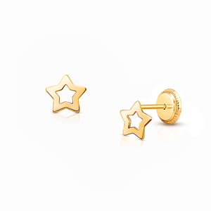 Wish Upon a Star, Teen&#039;s Earrings, Screw Back - 14K Gold