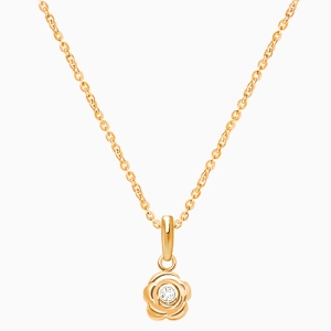Blushing Rose, Clear CZ Children&#039;s Necklace for Girls - 14K Gold