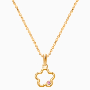 Bright Flower, Pink CZ Children&#039;s Necklace for Girls - 14K Gold