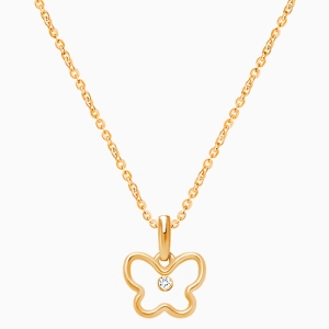 Bright Butterfly, Clear CZ Children&#039;s Necklace for Girls - 14K Gold