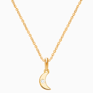 Over the Moon, Teeny Tiny Children&#039;s Necklace with Genuine Diamond (Includes Chain) - 14K Gold