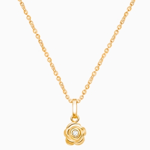 Blushing Rose, Clear CZ Teen&#039;s Necklace for Girls - 14K Gold