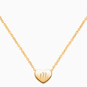 Mini Sliding Heart Necklace, (Includes Chain &amp; FREE 1-Side Engraving) - 14K Gold