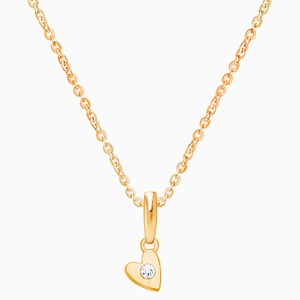 Wee Little Heart, Teeny Tiny Children&#039;s Necklace with Genuine Diamond (Includes Chain) - 14K Gold