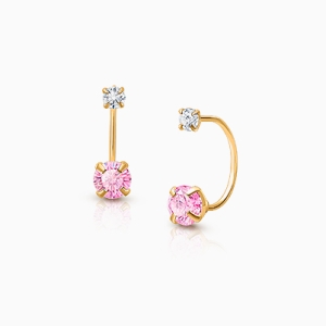 CZ Screw Front, Pink/Clear CZ Baby/Children&#039;s Earrings - 14K Gold