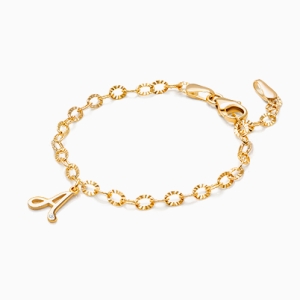 14K Gold Charm Bracelet, Design Your Own Baby/Children’s Link Chain Bracelet for Girls (INCLUDES Diamond Initial) - 14K Gold