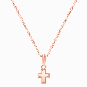 Simple Cross, Teeny Tiny Children&#039;s Necklace for Girls - 14K Rose Gold