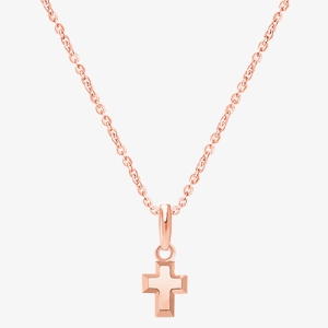 Simple Cross, Teeny Tiny Children&#039;s Necklace for Girls - 14K Rose Gold