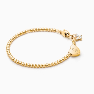 Dainty Heart, Baby/Children’s Beaded Bracelet for Girls (INCLUDES Engraved Initial) - 14K Gold