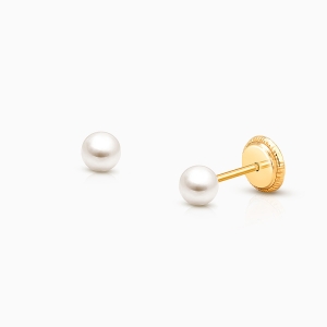 3mm Pearl Studs, Baby/Children&#039;s Earrings, Screw Back - 14K Gold
