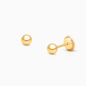 4mm Classic Round Studs, Baby/Children's Earrings, Screw Back - 14K Gold