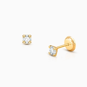 14K Gold Round Bezel 3mm Kids Children s Girls Earrings Safety Screw Back at in Season Jewelry