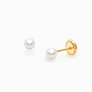 3mm Pearl Studs, Christening/Baptism Baby/Children&#039;s Earrings, Screw Back - 14K Gold