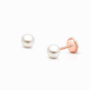 4mm Pearl Studs, Baby/Children&#039;s Earrings, Screw Back - 14K Rose Gold