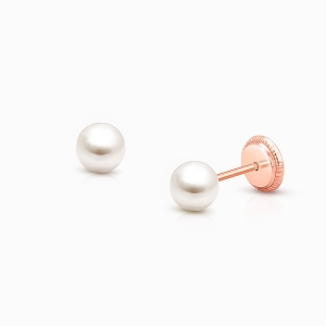 4mm Pearl Studs, Teen&#039;s Earrings, Screw Back - 14K Rose Gold