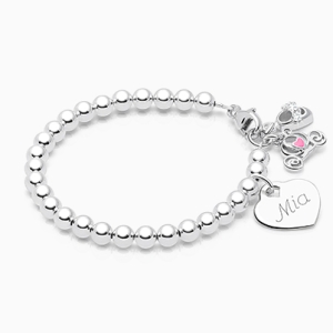 4mm Tiny Blessings Beads, Baby/Children&#039;s Beaded Bracelet for Girls (INCLUDES Engraved Charm) - Sterling Silver