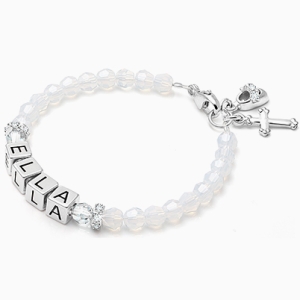 tB® Signature Crystal™ White Opal Baby/Children’s Name Bracelet for Girls - Sterling Silver