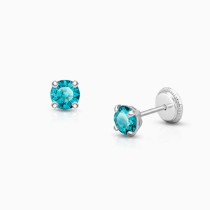 December Birthstone Studs, 4mm Swarovski® Crystal Baby/Children&#039;s Earrings, Screw Back - 14K White Gold