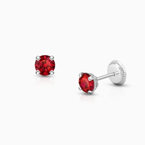 July Birthstone Studs, 4mm Swarovski® Crystal Baby/Children&#039;s Earrings, Screw Back - 14K White Gold