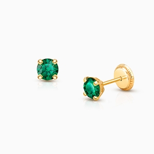 May Birthstone Studs, 4mm Swarovski® Crystal Teen&#039;s Earrings, Screw Back - 14K Gold