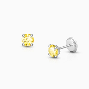 November Birthstone Studs, 4mm Swarovski® Crystal Mother&#039;s Earrings, Screw Back - 14K White Gold