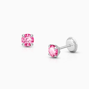 October Birthstone Studs, 4mm Swarovski® Crystal Mother&#039;s Earrings, Screw Back - 14K White Gold