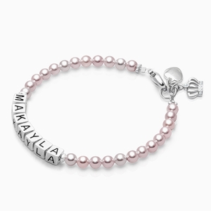 4mm Cultured Pearls, Teen&#039;s Name Bracelet for Girls - Sterling Silver