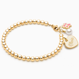 4mm Tiny Blessings Beads, Teen&#039;s Beaded Bracelet for Girls (Includes Engraved Charm) - 14K Gold