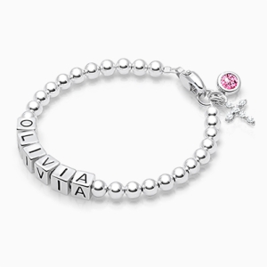 4mm Tiny Blessings Beads Christening/Baptism Baby/Children&#039;s Name Bracelet - Sterling Silver