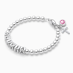 4mm Tiny Blessings Beads, Baby/Children&#039;s Name Bracelet for Girls - Sterling Silver