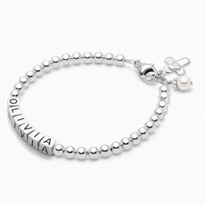 4mm Tiny Blessings Beads, First Holy Communion Name Bracelet for Girls - Sterling Silver