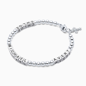 4mm Tiny Blessings Beads, Mother&#039;s Bracelet for Women (Personalize with Up To 3 Children&#039;s Names) - Sterling Silver