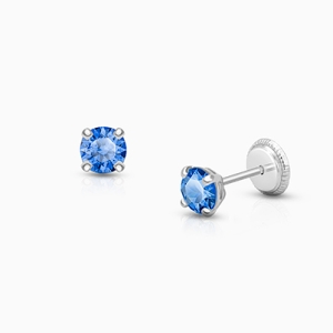 September Birthstone Studs, 4mm Swarovski® Crystal Baby/Children&#039;s Earrings, Screw Back - 14K White Gold