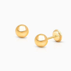 5mm Classic Round Studs, First Holy Communion Children&#039;s Earrings, Screw Back - 14K Gold