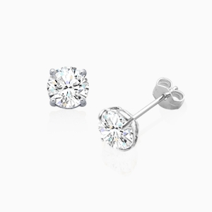6mm CZ Round Studs, Teen&#039;s Earrings, Friction Back - 14K White Gold