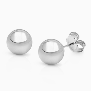 8mm Classic Round Studs, Teen&#039;s Earrings, Friction Back - 14K White Gold