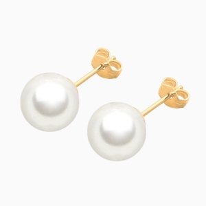 8mm Pearl Studs, Mother&#039;s Earrings, Friction Back - 14K Gold