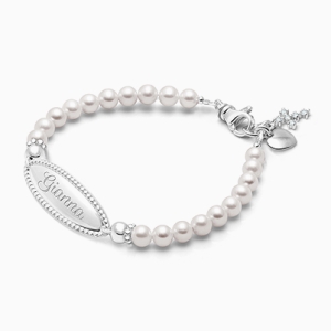 4mm Cultured Pearls, Baby/Children&#039;s Engraved Bracelet for Girls - Sterling Silver