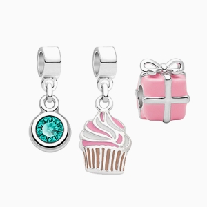 Adoré™ Happy Birthday Charm Trio, Children&#039;s 3-Charm Collection Set for Girls - Sterling Silver