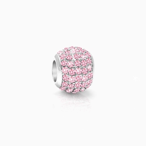 Baby Girl, Sterling Silver and Light Pink CZ Sparkling Lights Pavé Round - Adoré Charm