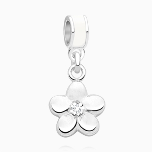 Flower in Bloom, Sterling Silver Flower with Clear CZ - Adoré Pendant