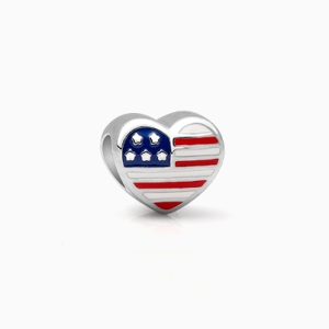 All American Girl, Sterling Silver USA Flag Heart Charm - Adoré Charm