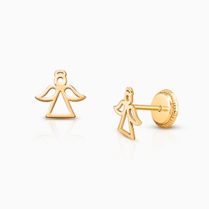 Angel of Heaven, First Holy Communion Children&#039;s Earrings, Screw Back - 14K Gold