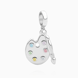 Little Artist, Sterling Silver Artists Paint Palette with Multi-Colored CZ&#039;s - Adoré Pendant