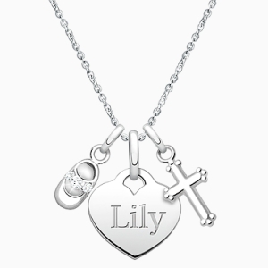 Baby Heart &quot;Design Your Own&quot; Children&#039;s Pendant for Girls (50+ Optional Charms &amp; FREE Engraving) - Sterling Silver