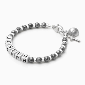 Boy&#039;s Oxidized Silver Baby/Children&#039;s Christening / Baptism Name Bracelet