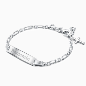 Modern Bar, Christening/Baptism Baby/Children&#039;s Engraved ID Bracelet for Boy&#039;s - Sterling Silver