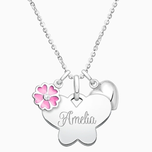 Butterfly &quot;Design Your Own&quot; Engraved Necklace for Children (Includes Chain &amp; FREE 1-Side Engraving) - Sterling Silver
