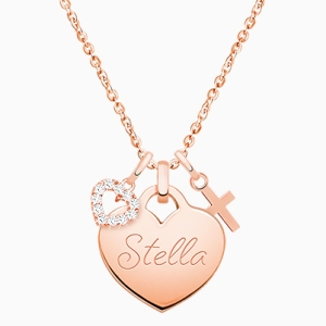 Gold Heart &quot;Create Your Own&quot; Engraved Layered Necklace for Children (Includes Chain &amp; FREE 1-Side Engraving) - 14K Rose Gold