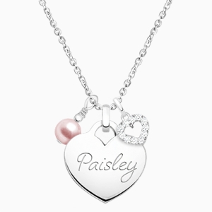 Gold Heart &quot;Create Your Own&quot; Engraved Layered Necklace for Teens (Includes Chain &amp; FREE 1-Side Engraving) - 14K White Gold